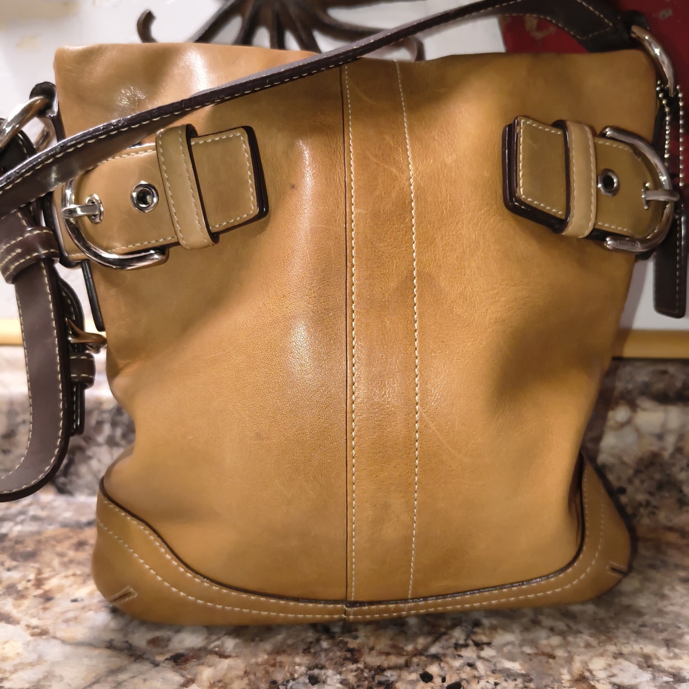 Coach Tan and Brown Leather Shoulder Bag